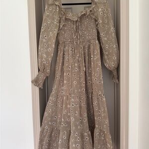 Worth CollectiveFloral Smocked Maxi Dress in Taupe
